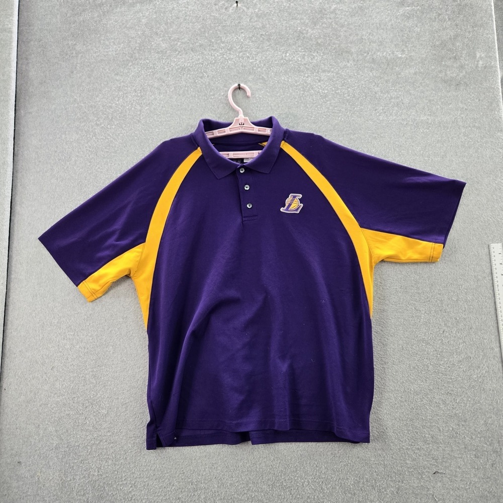 Los Angeles Lakers Men Polo XL Purple Basketball Logo Short Sleeve